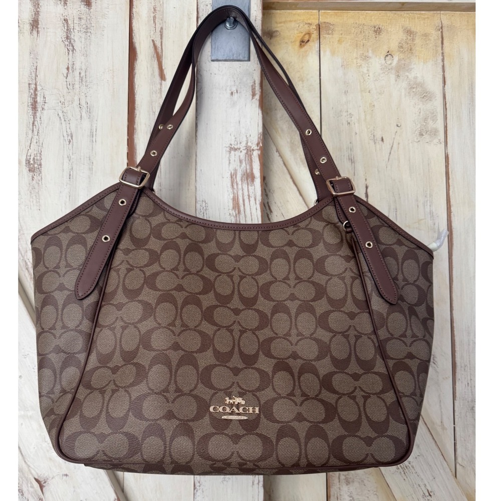 Coach Women Brown Signature Monogram Shoulder Adjustable Belt‎ Strap Handbag NWT